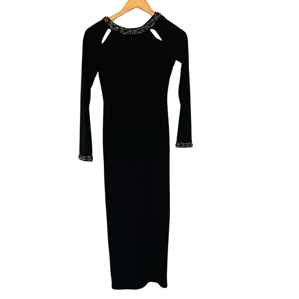 ASOS Black Beaded Cut Out Back Three Quarter Sleeve Dress Size 0